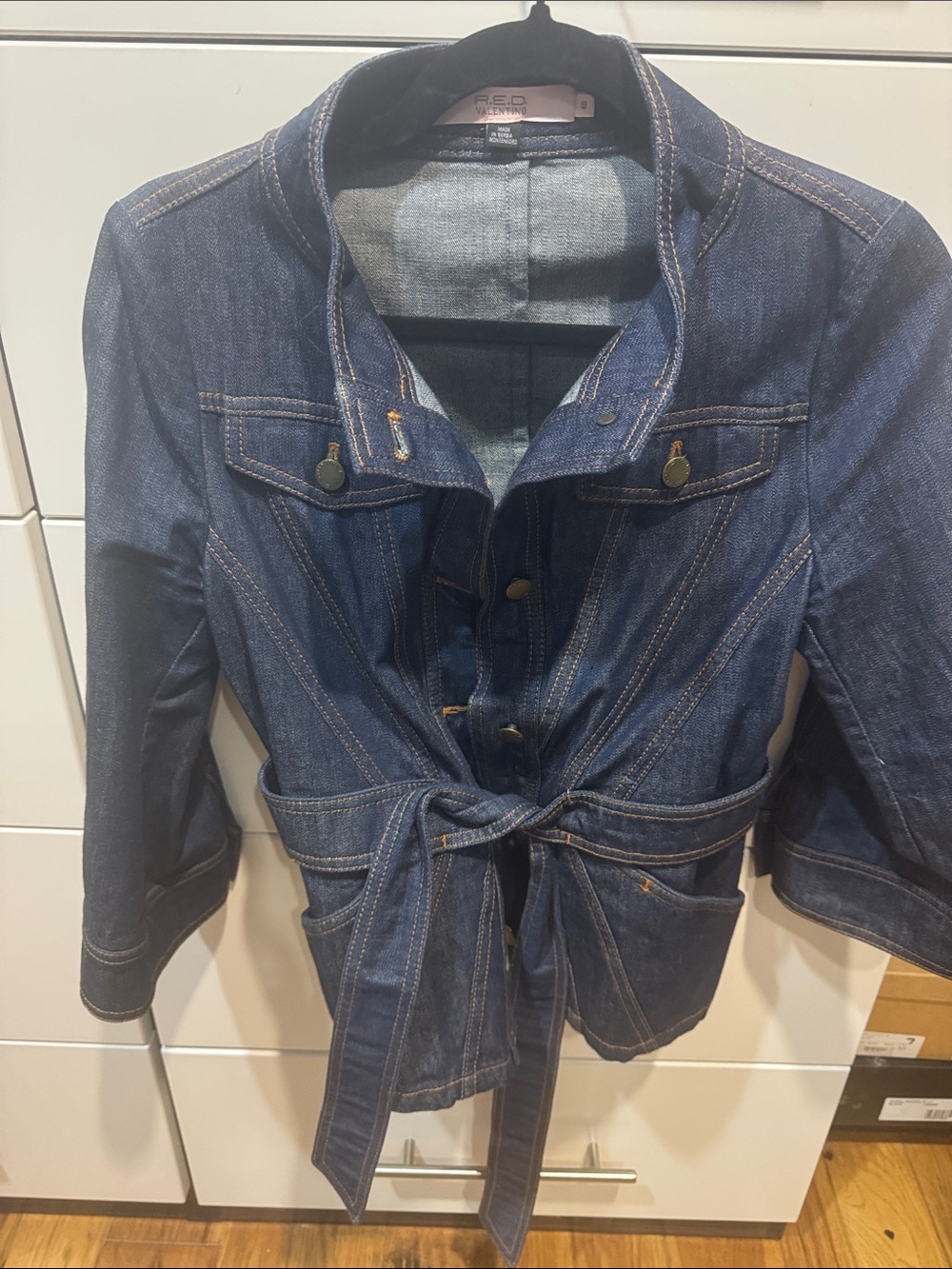 RED Valentino Dark Blue Denim Tie-Waist Jacket